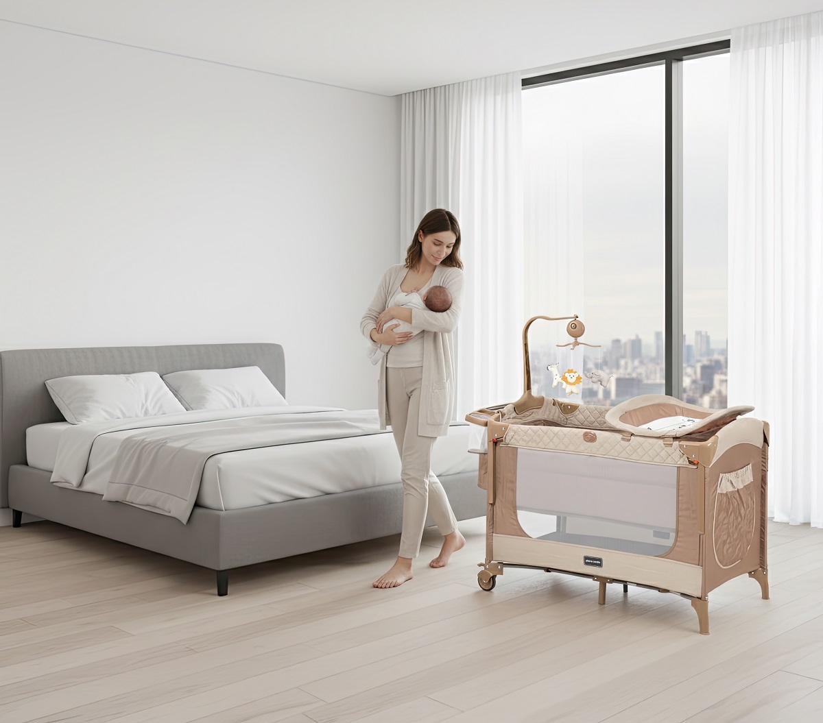 Pierre Cardin Luna Anne Yanı Park Yatak Oyun Parkı Yatak Hediyeli Kahve