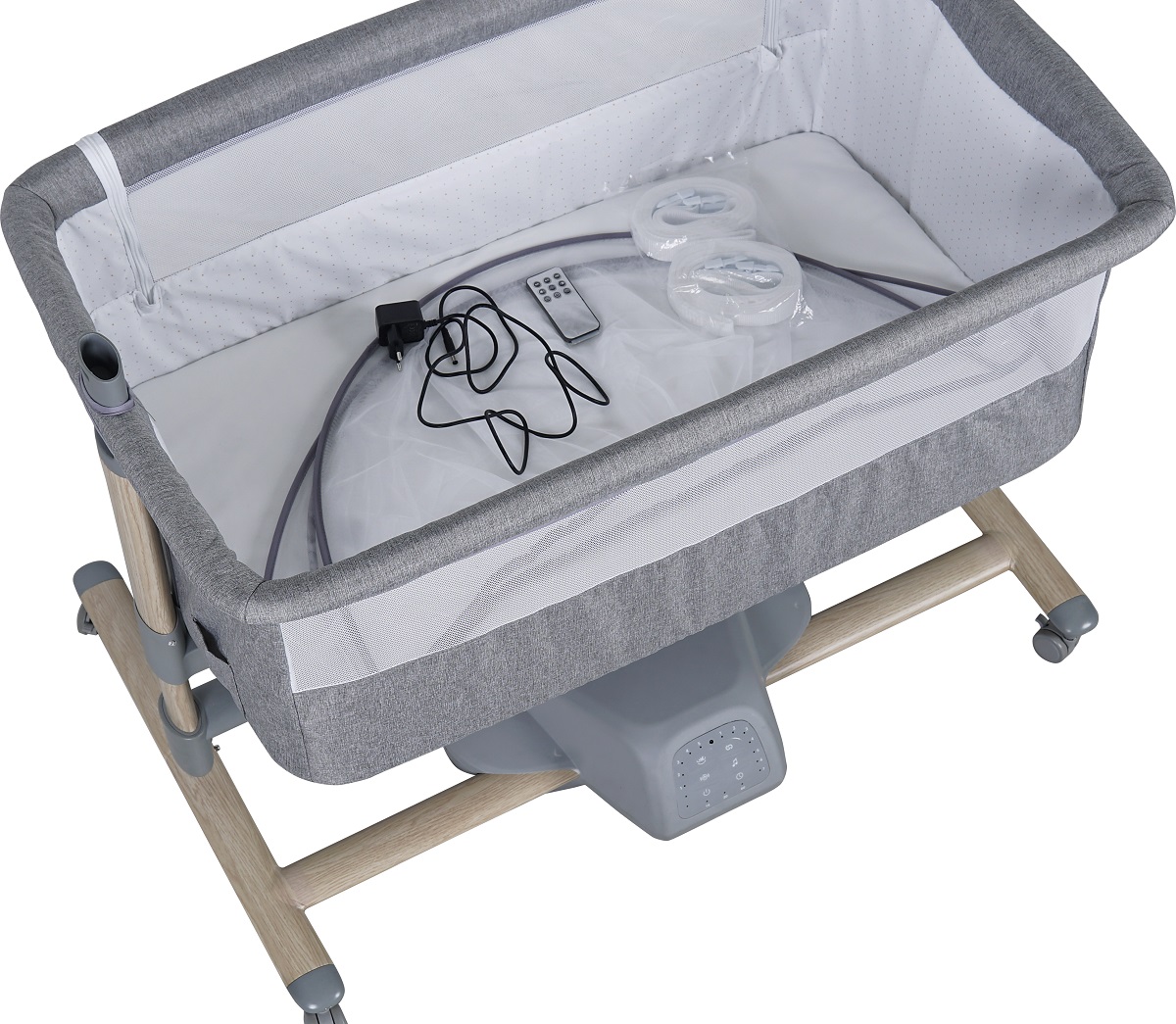 Prego 4091 Carmela Anne Yanı Elektirkli Beşik Gri
