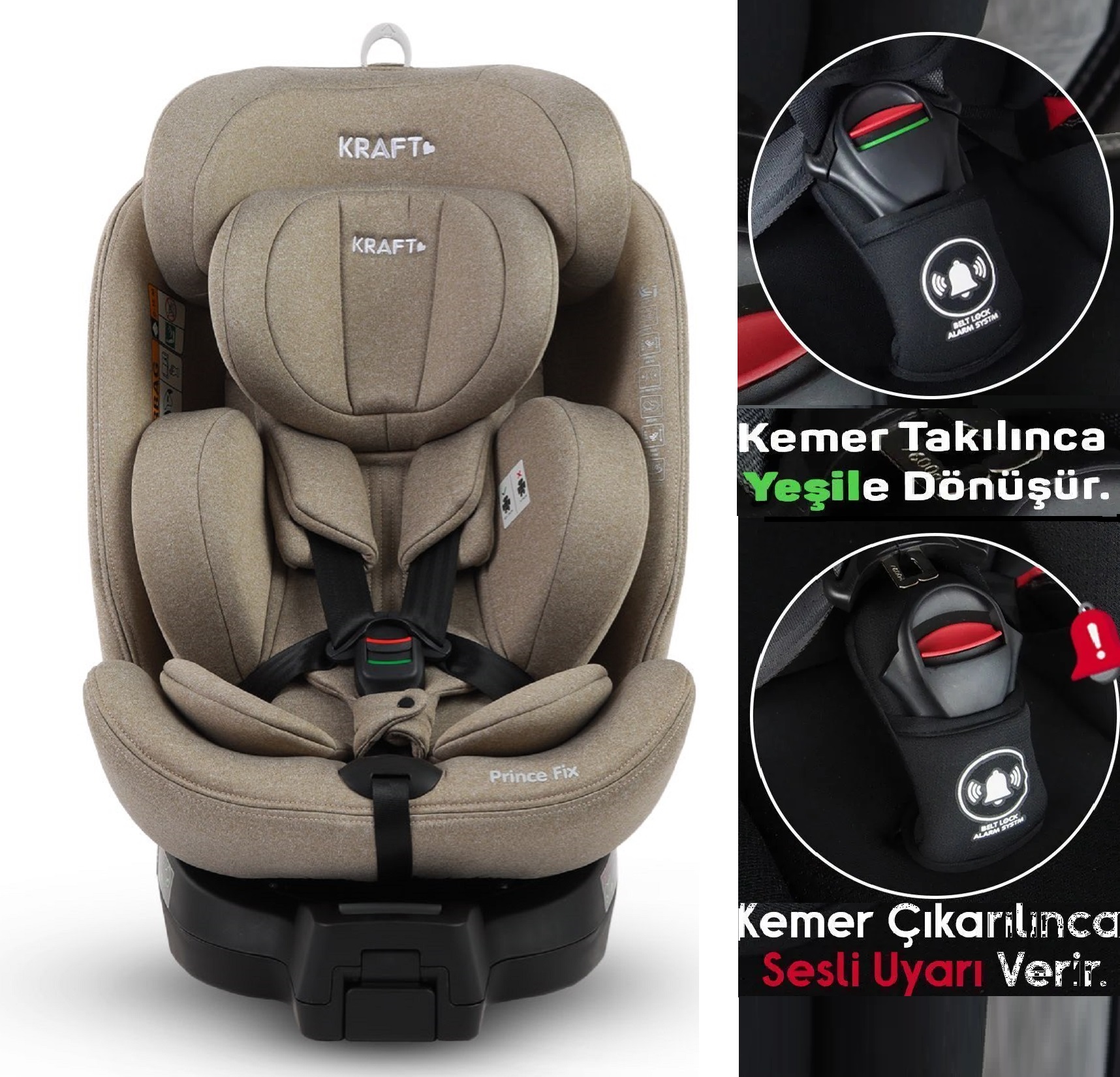 Kraft Prince Fix İ-size (40-150 Cm) 0-36 Kg Oto Koltuğu Bej