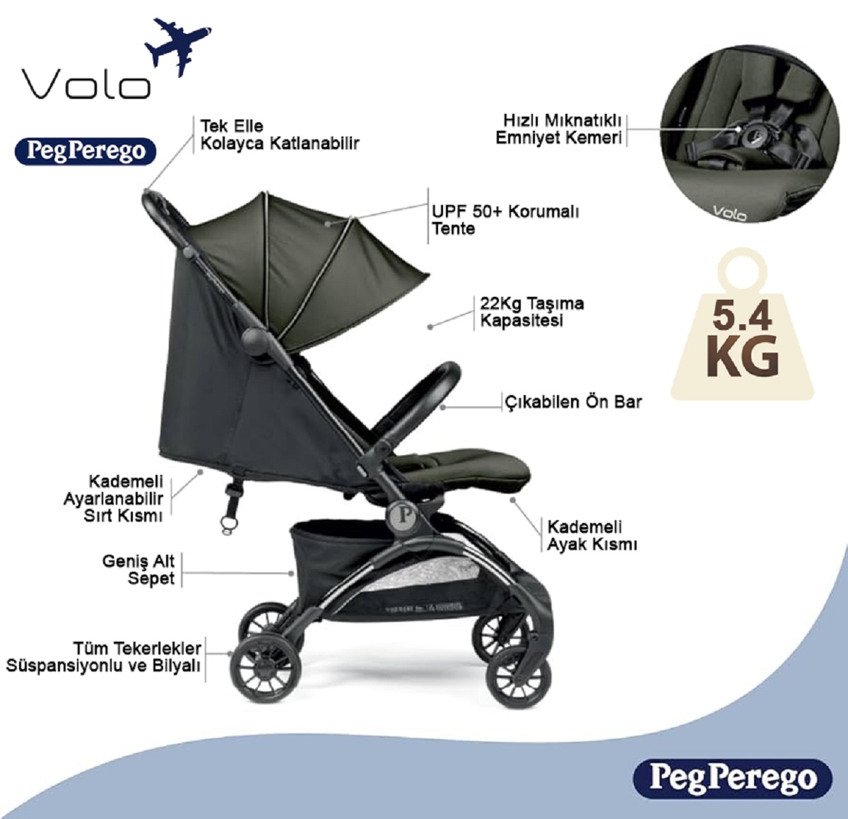 Peg Perego Volo Kabin Boy  Bebek Arabası Metal