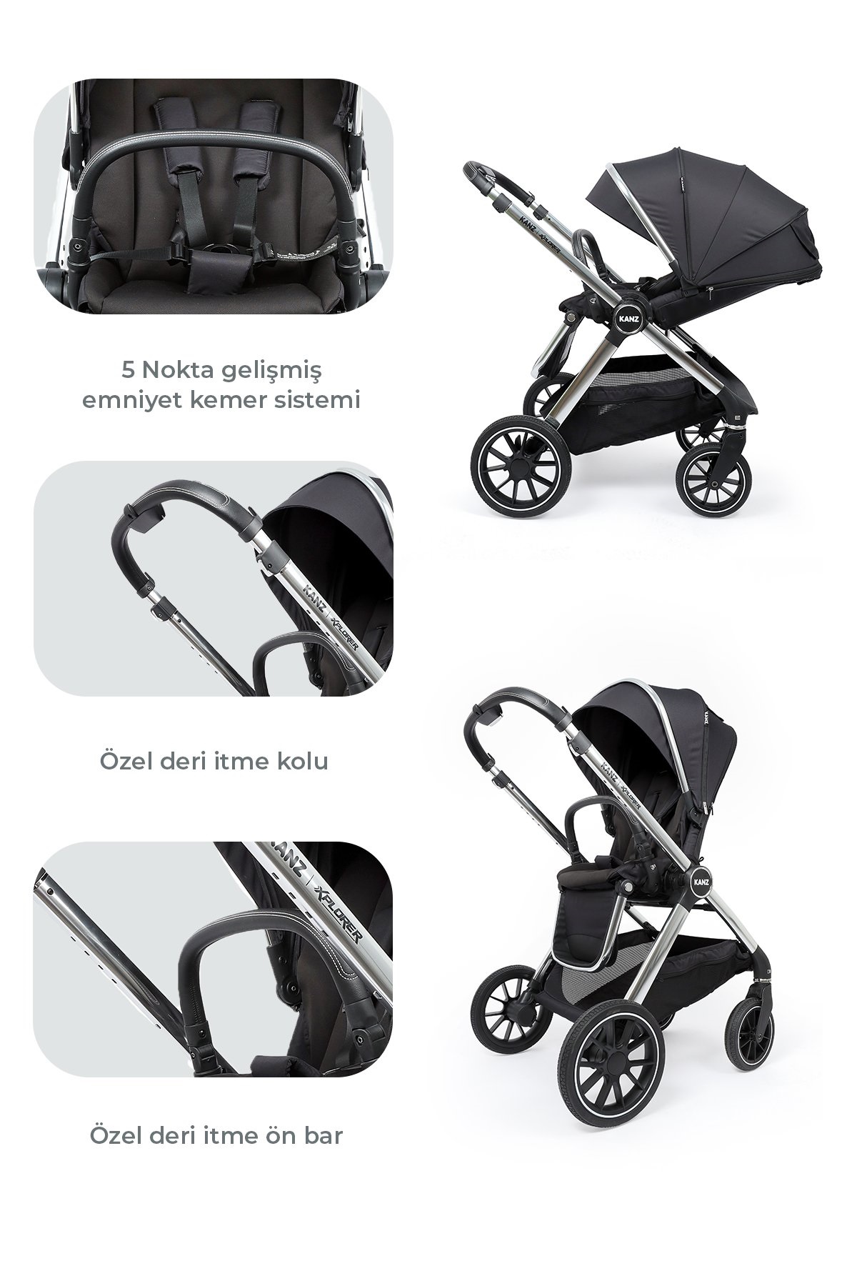 Kanz Explorer Autofold Travel Sistem Bebek Arabası Cole Black