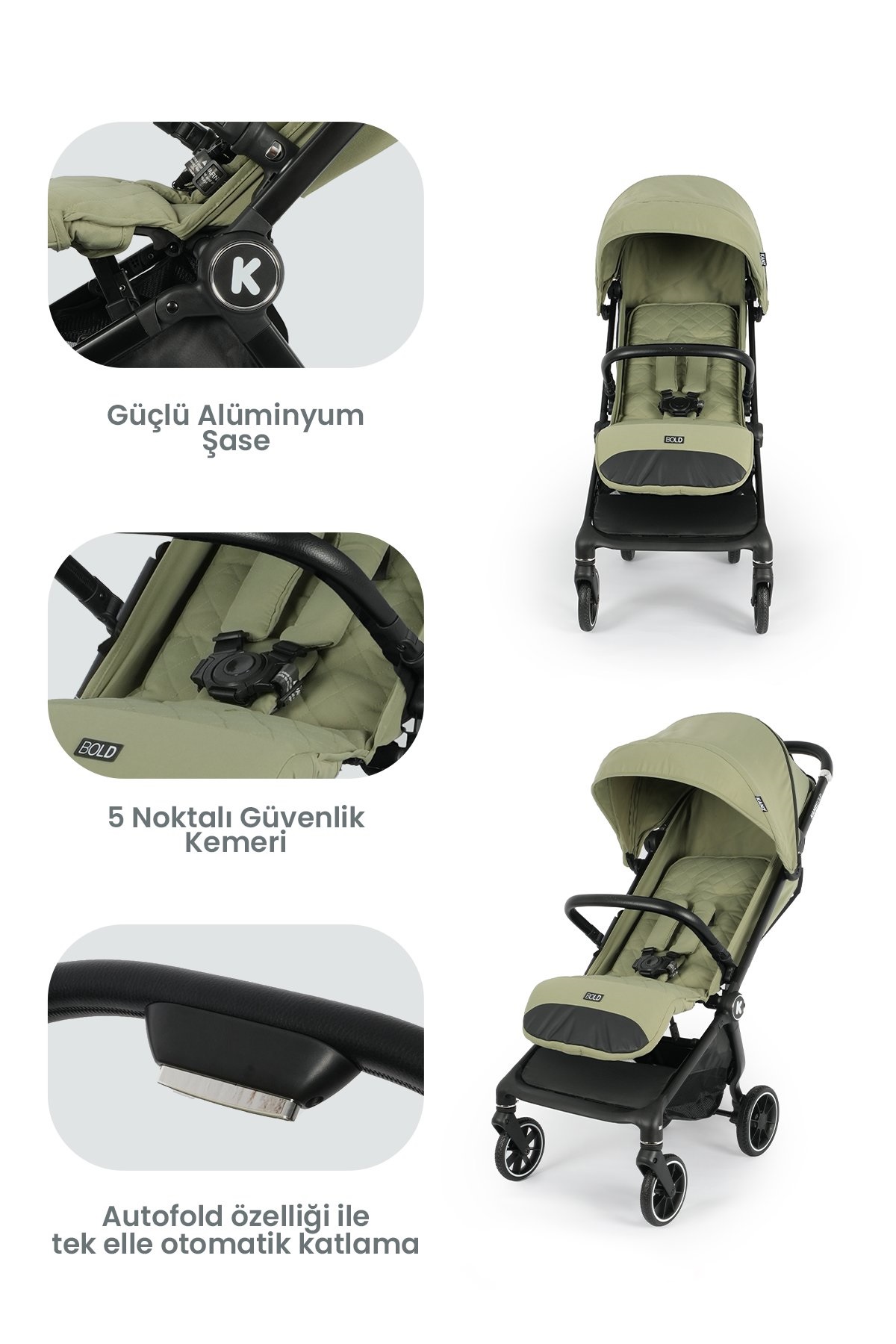 Kanz Bold Autofold Kabin Boy Bebek Arabası Forestgreen