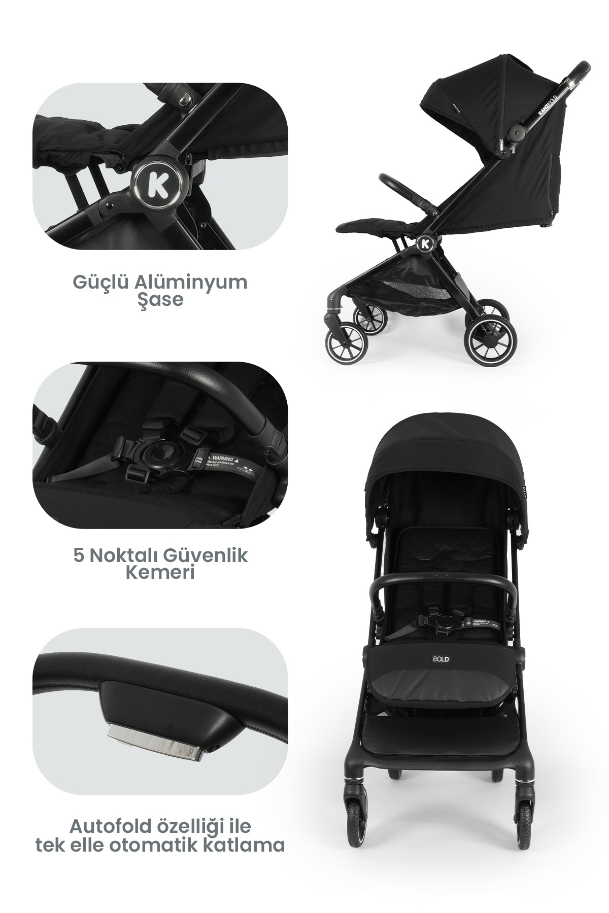 Kanz Bold Autofold Kabin Boy Bebek İron Black