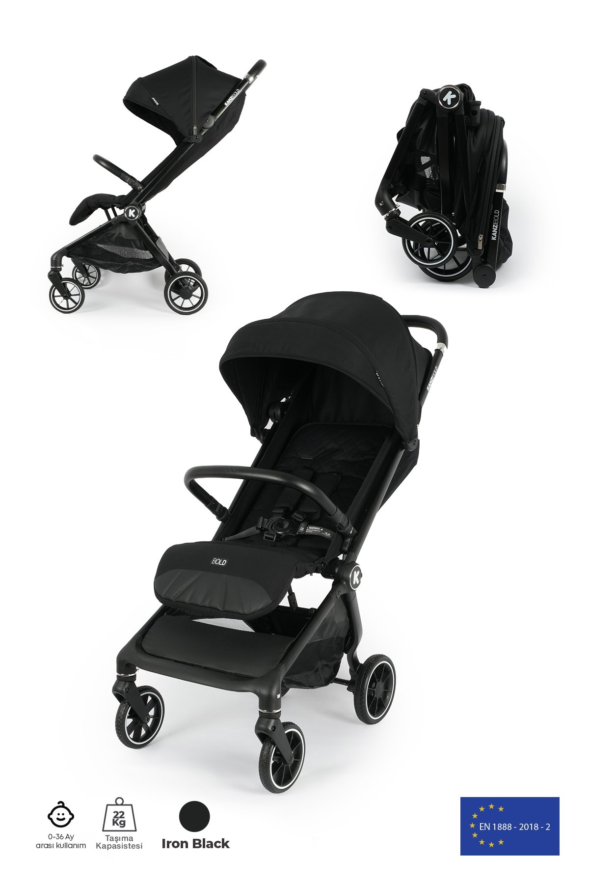 Kanz Bold Autofold Kabin Boy Bebek İron Black