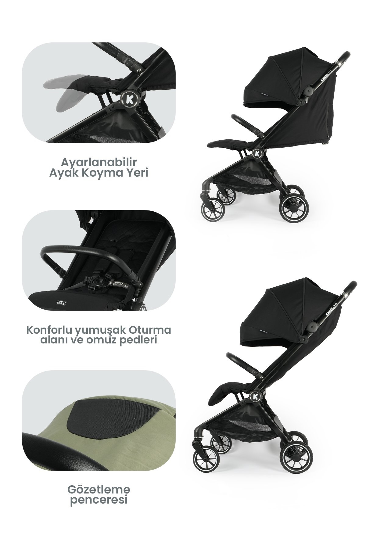 Kanz Bold Autofold Kabin Boy Bebek İron Black