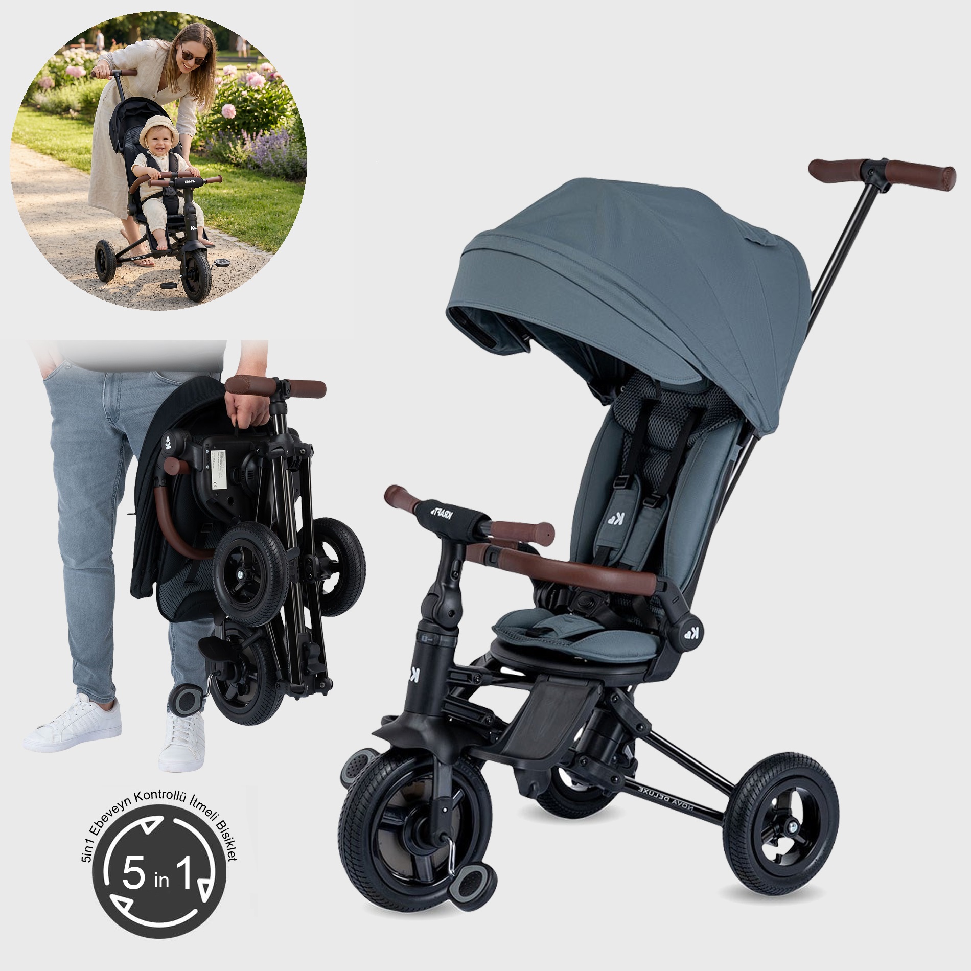 Kraft Nova Deluxe Qplay 5 in 1 Kaltanır Bisiklet Gri