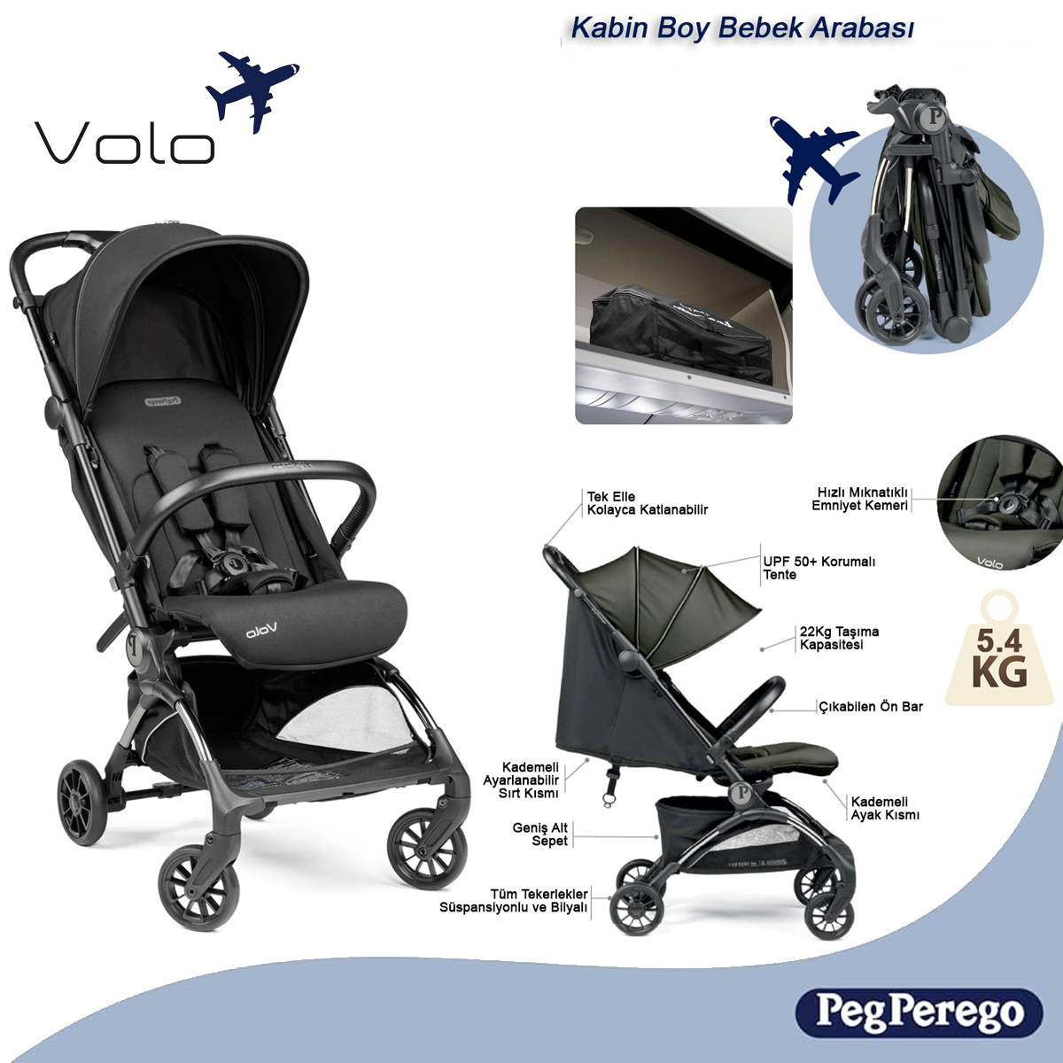 Peg Perego Volo Kabin Boy Bebek Arabası True Black