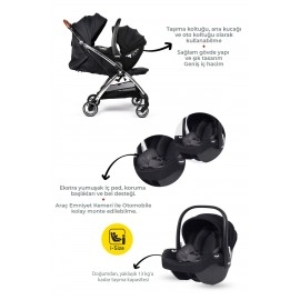 Kanz Xflip Autofold Travel Sistem Bebek Arabası Deeply Black