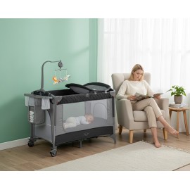 Pierre Cardin Luna Anne Yanı Park Yatak Oyun Parkı Yatak Hediyeli Gri