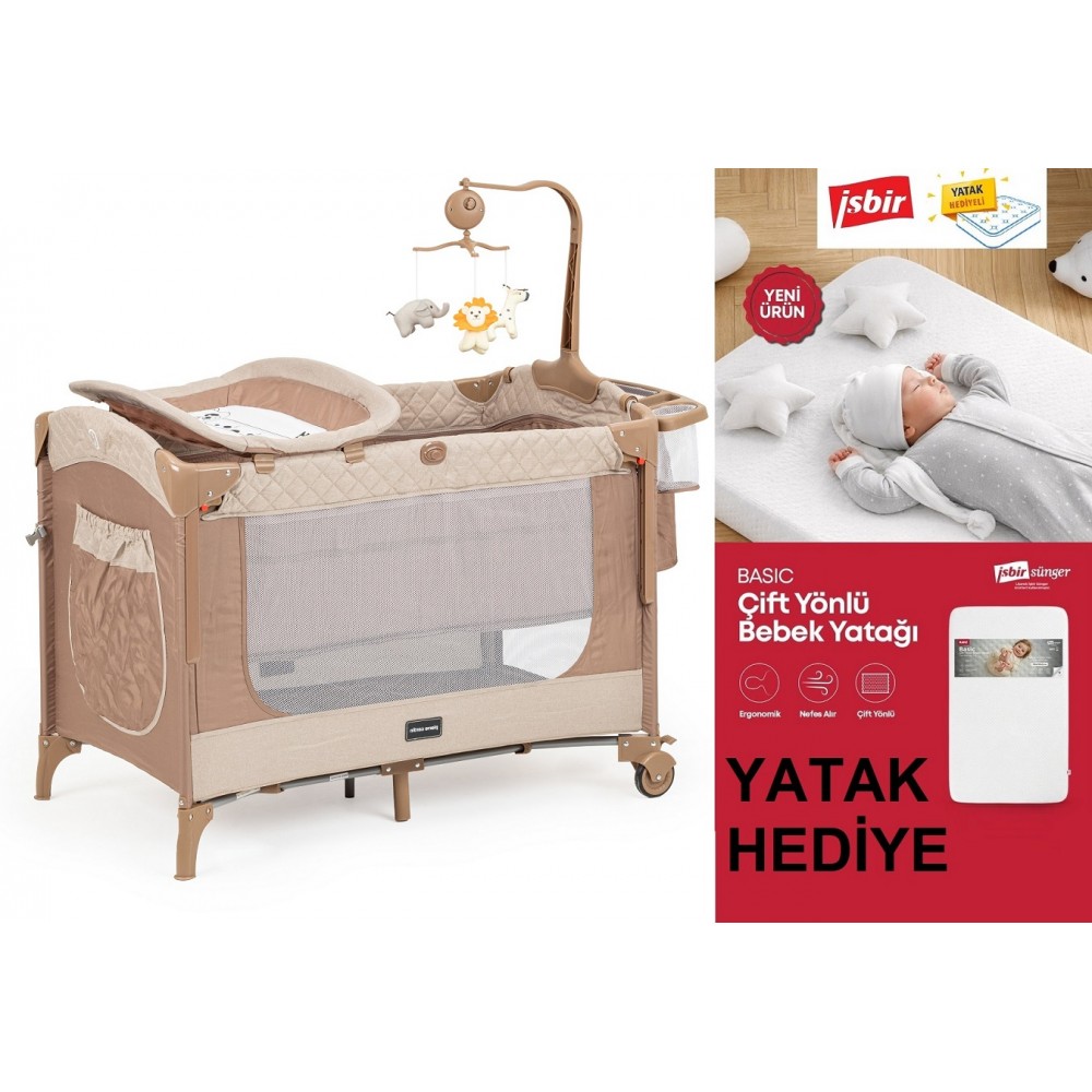 Pierre Cardin Luna Anne Yanı Park Yatak Oyun Parkı Yatak Hediyeli Kahve