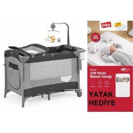 Pierre Cardin Luna Anne Yanı Park Yatak Oyun Parkı Yatak Hediyeli Gri